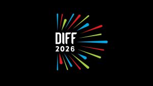 DIFF 2026 logo on a black background with colorful radial streaks emanating from the left of the text
