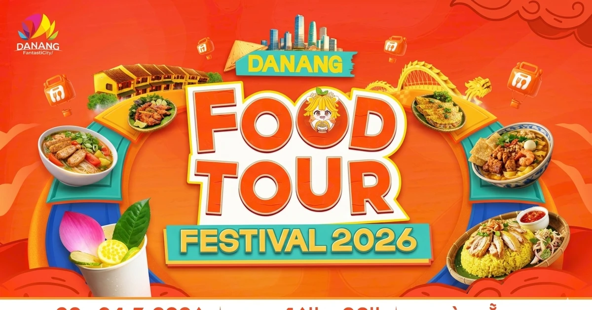 Bright Danang Food Tour Festival 2026 poster with colorful dishes surrounding a bold 'FOOD TOUR' title.