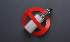 No vaping symbol: an e-cigarette (vape) encircled by a red prohibition sign to indicate 'no vaping'