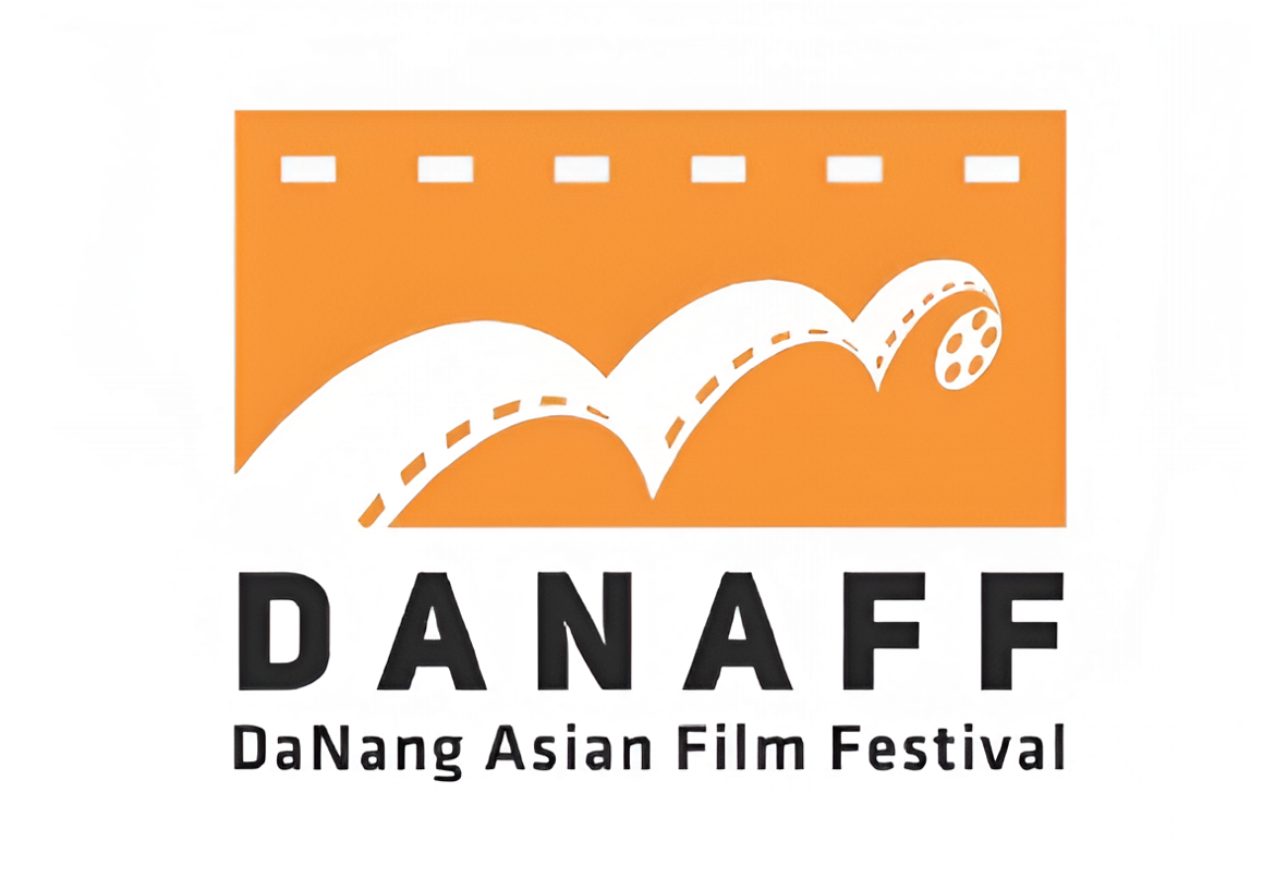 Da Nang Asian Film Festival logo with an orange rectangle, curved film strip motif, and 'DANAFF' text underneath.
